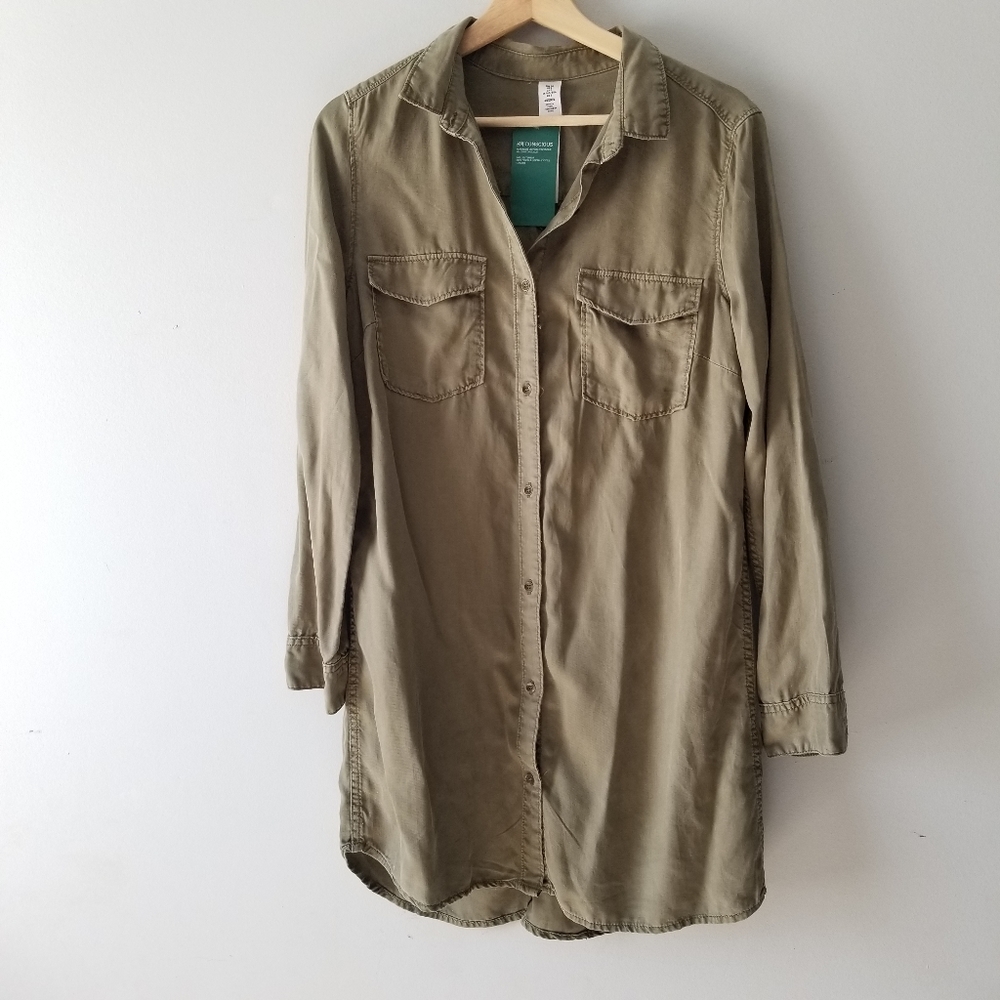 H&M Olive Green Long Sleeve Shirt Dress
